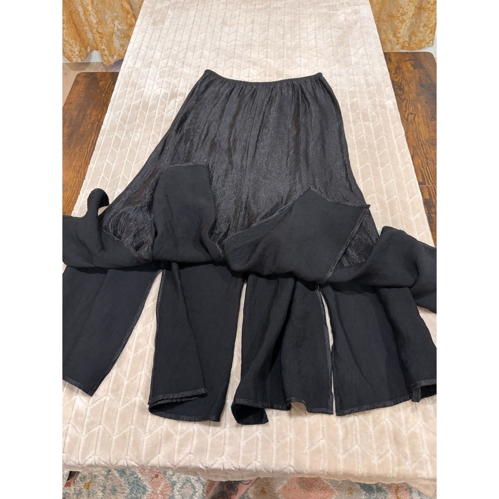 Vtg Expo New York Midi Skirt Black  Sz S Crinkle Whimsigoth Dark Romance Vamp
